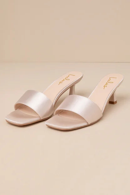 Champagne Satin Square-Toe High Heel